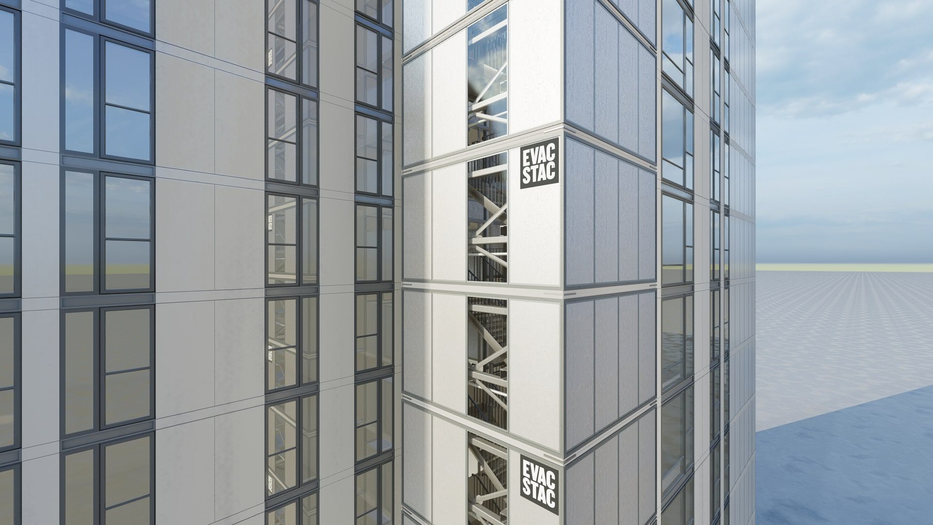 A 3d rendering of a tall building.