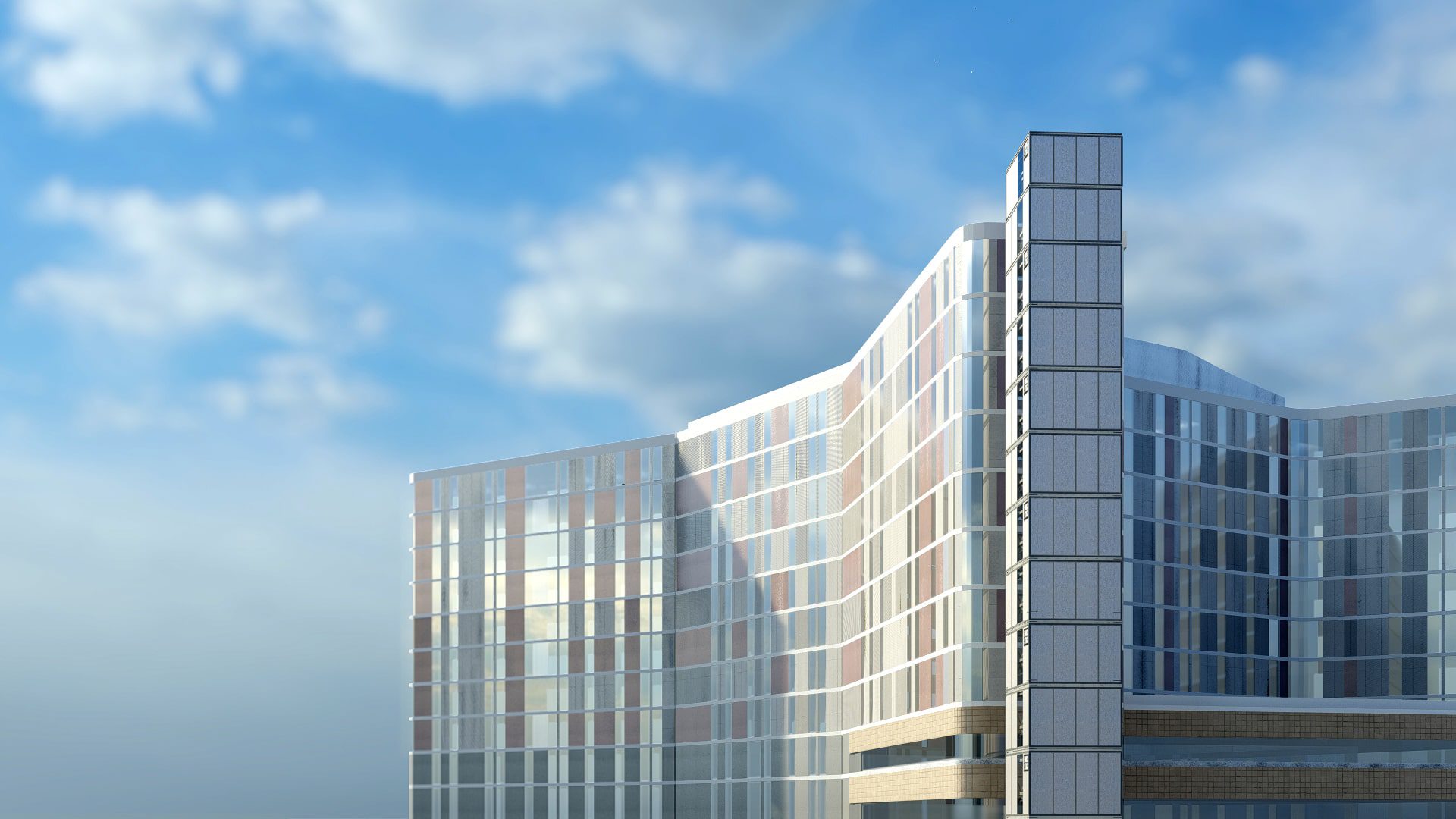 A 3d rendering of a large building.