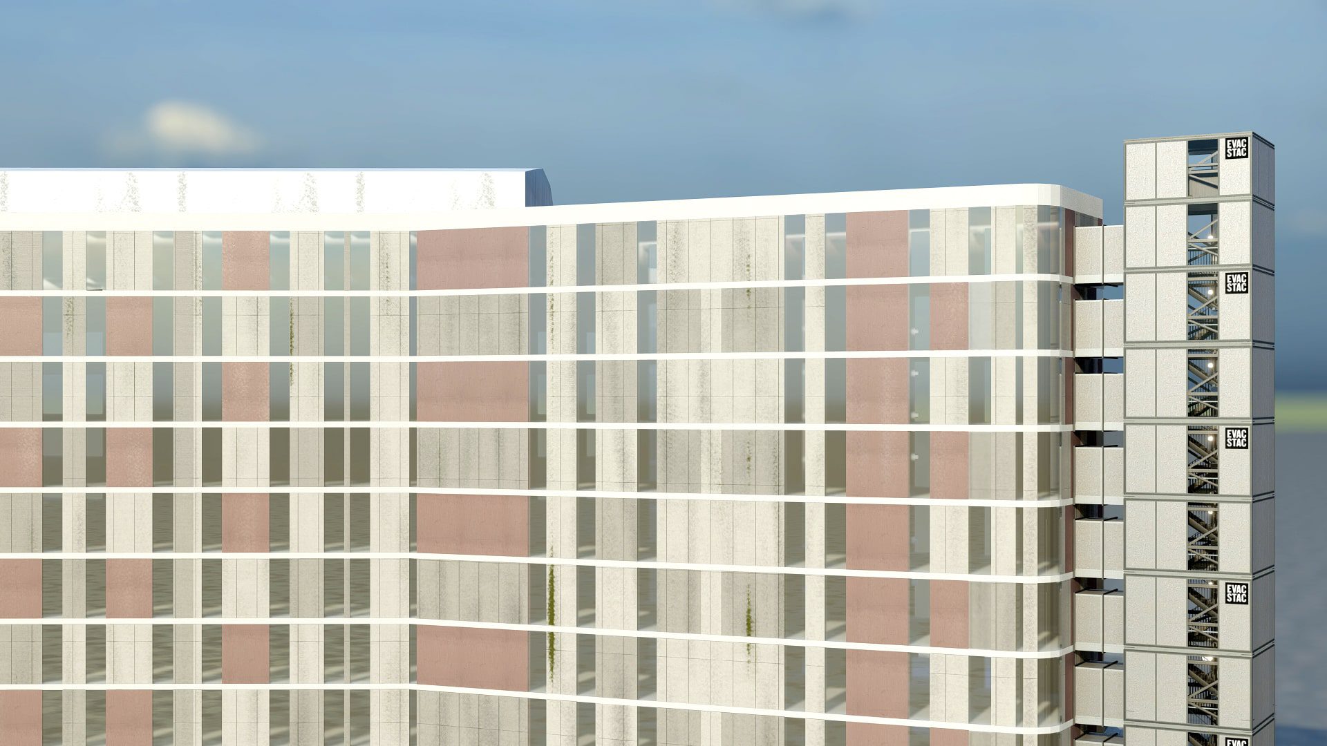 A 3d rendering of a building with a lot of windows.