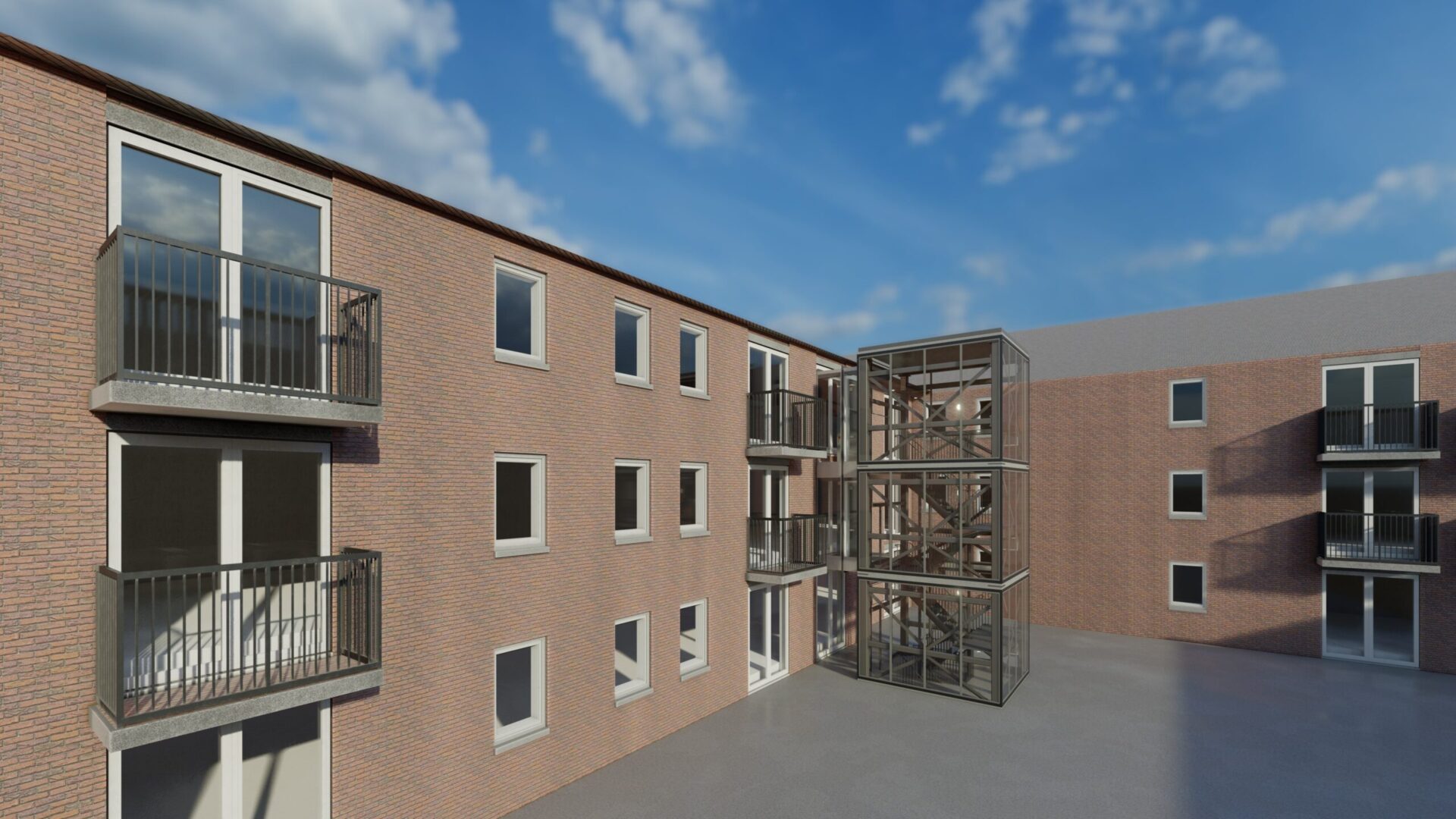 A 3d rendering of a building with balconies and balconies.