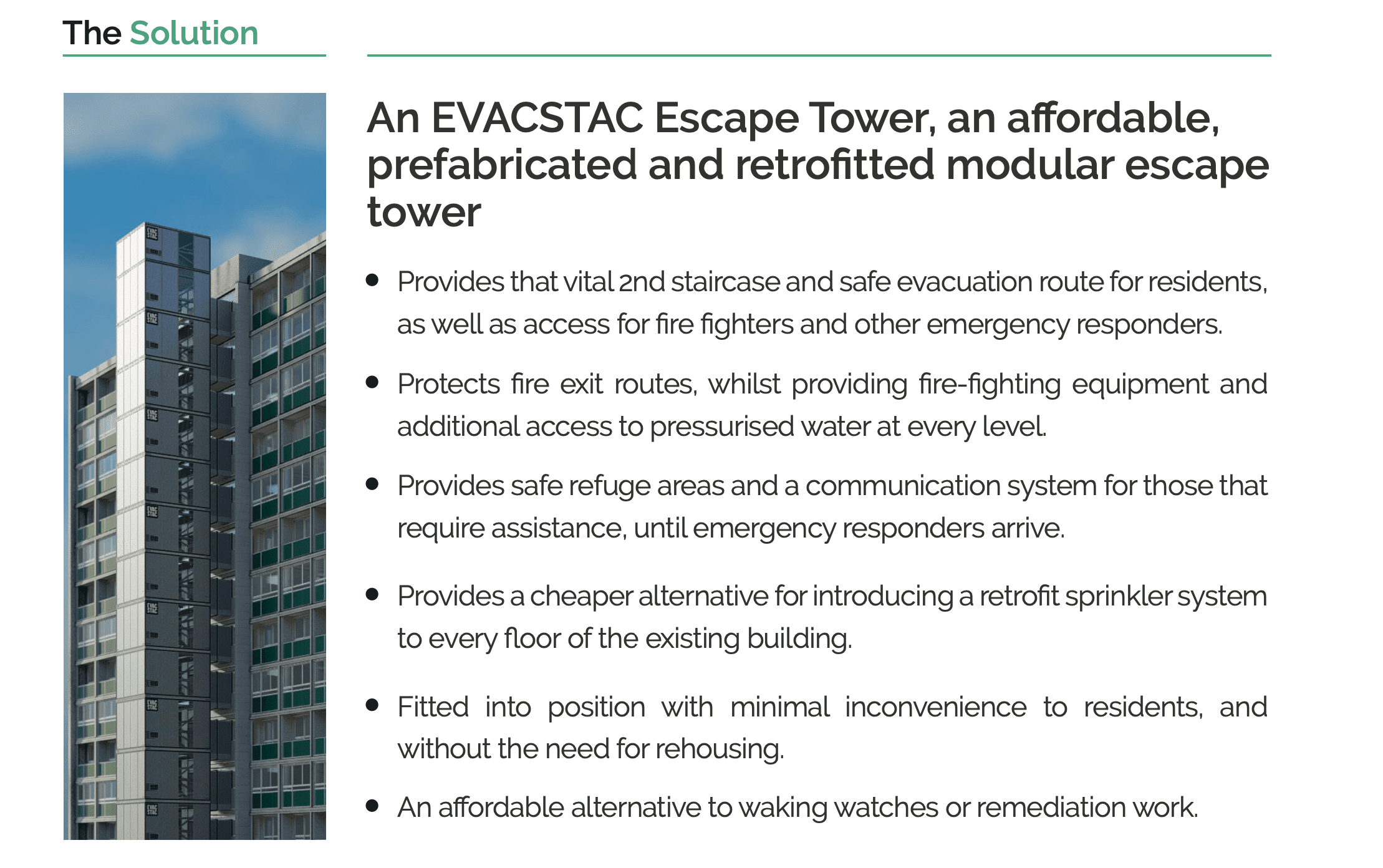 An evastic escape tower, an affordable, prefabricated and restructured modular escape tower.