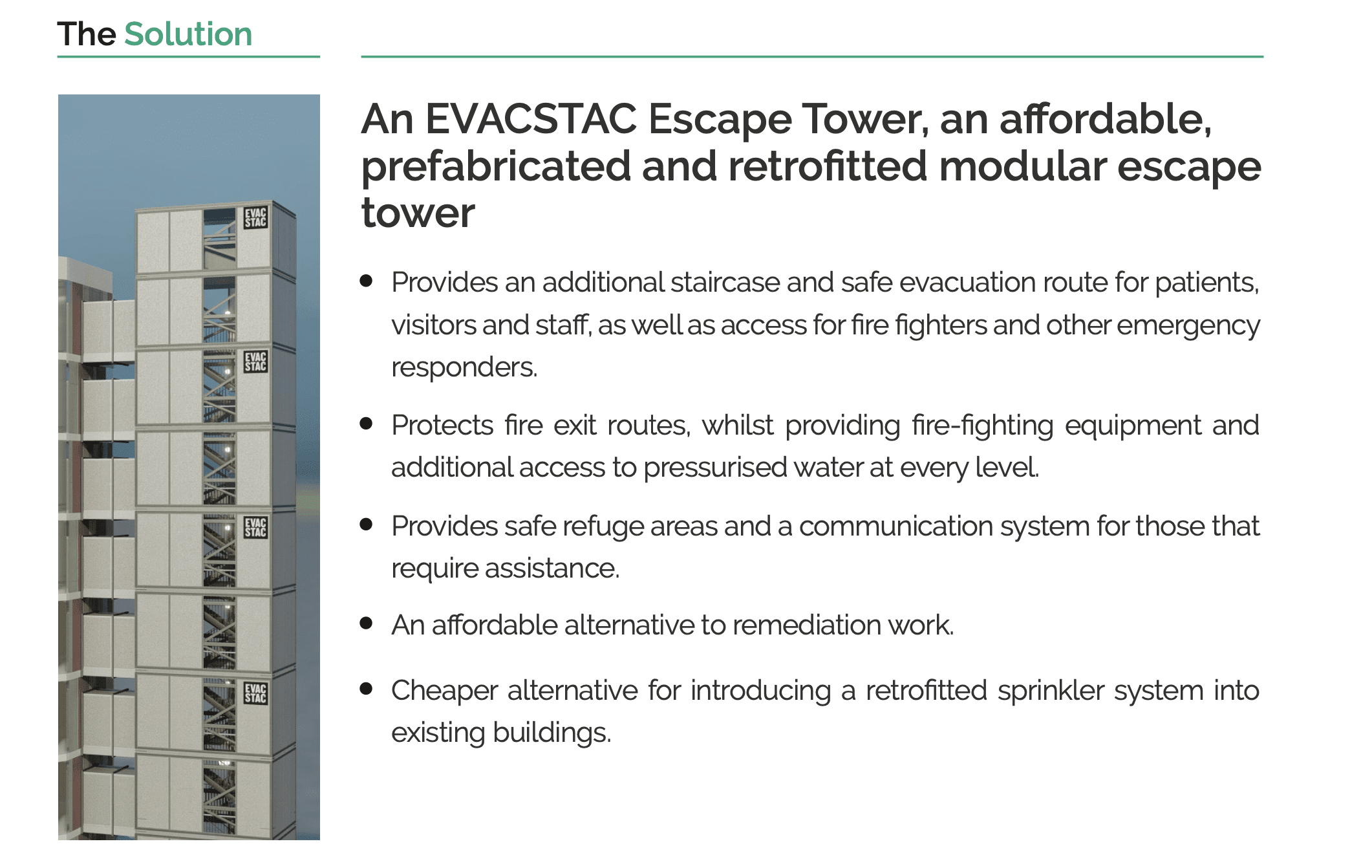 An evastic escape tower, an affordable, portable, and re-engineered modular escape tower.